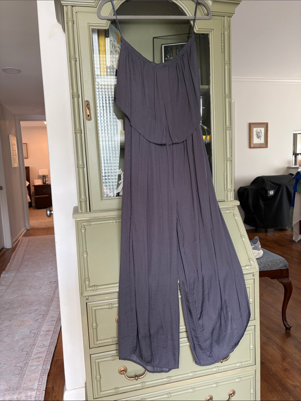 Strapless Slate Jumpsuit with Wide Leg